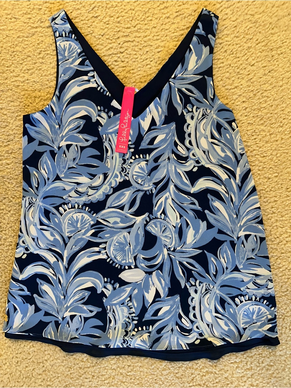 Lilly Pulitzer Navy and Light Blue Floral V-Neck Tank